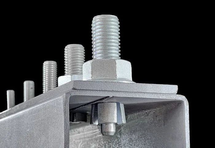 Box Bolt installed in a row to steel box framing.