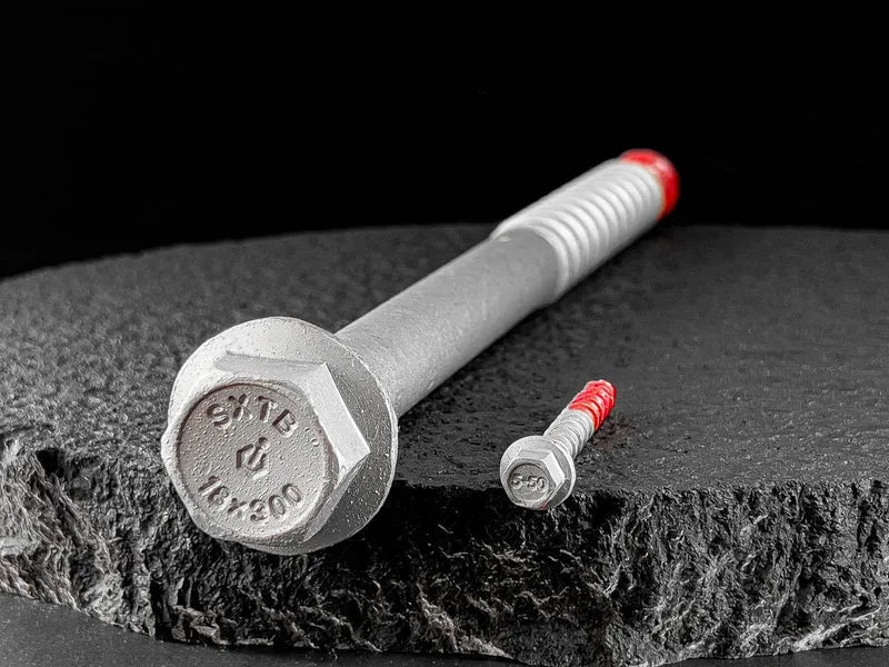 Large 18 x 300mm ICCONS Screwbolt compared to tiny 5 x 50 mm screwbolt