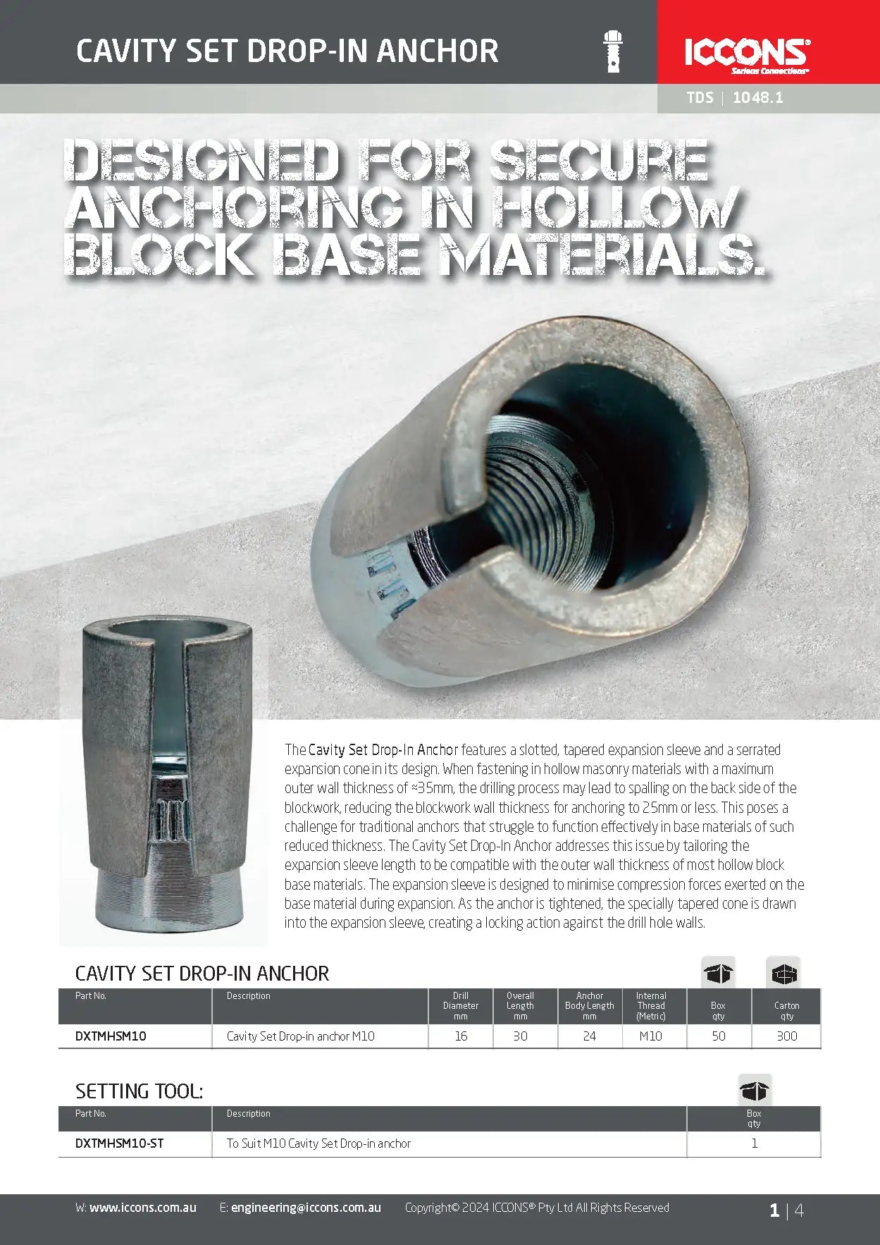 NEW: ICCONS Cavity Set Drop-In Anchor