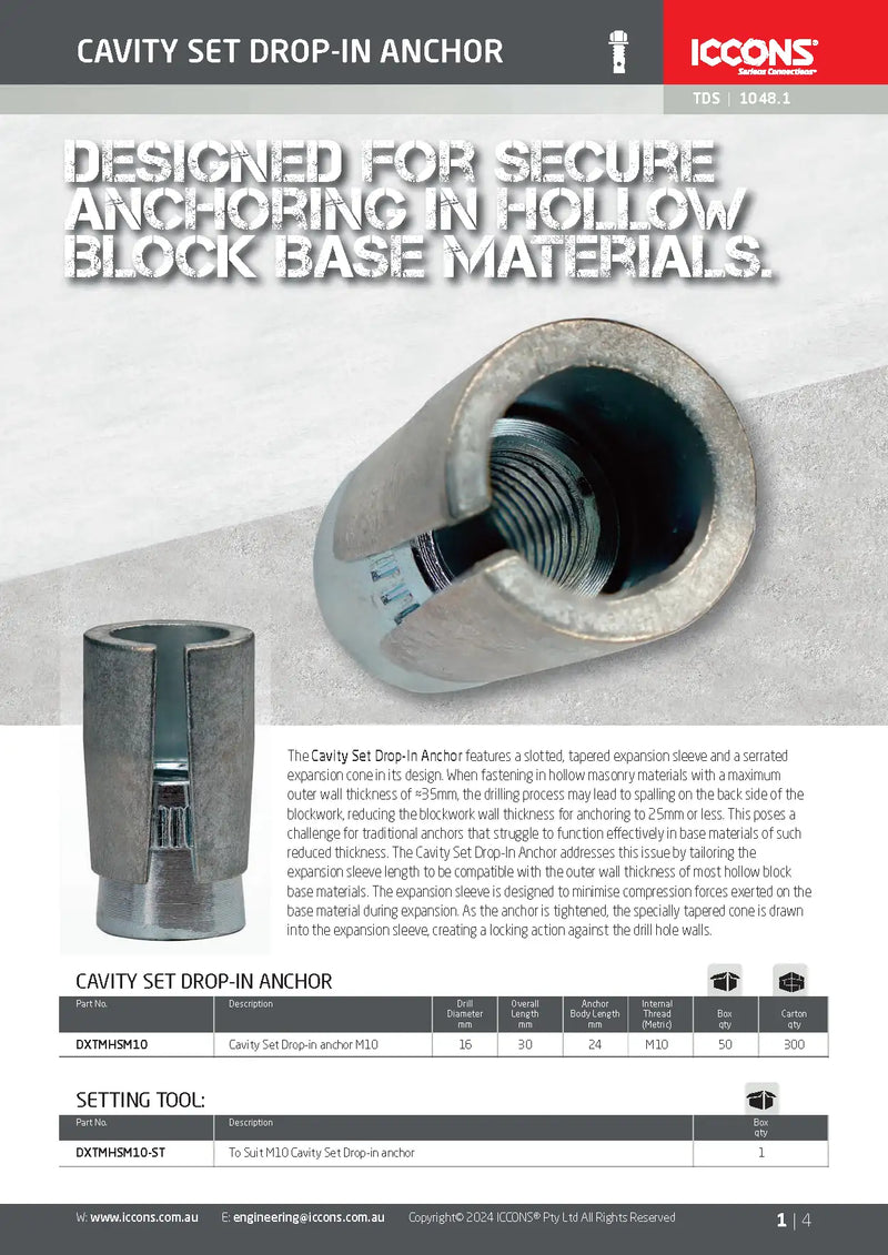 NEW: ICCONS Cavity Set Drop-In Anchor