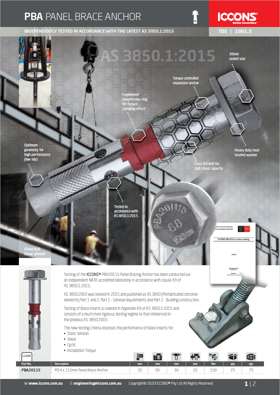 ICCONS Panel Brace Anchor catalogue cover image page.