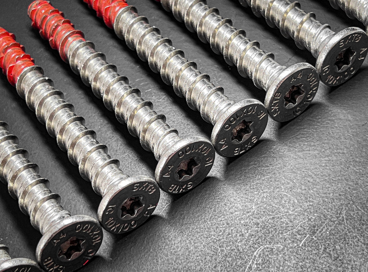 ICCONS Countersunk Head Stainless Screwbolts arranged in a row.