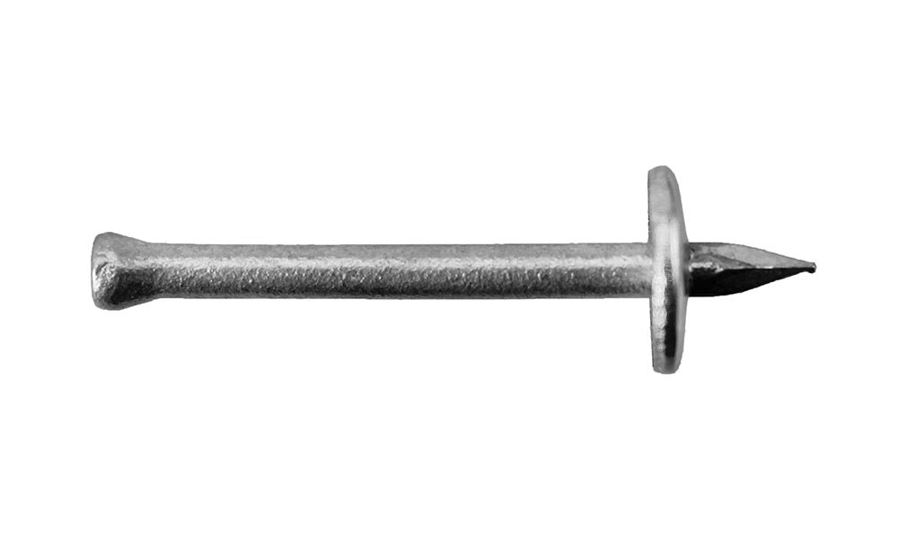 Washered concrete or masonry nail image in profile. 