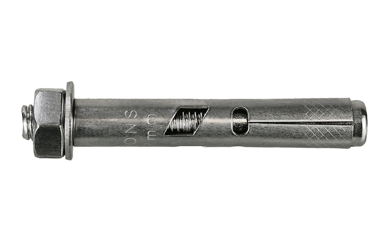 This is a hex head, stainless steel sleeve anchor made for fastening to concrete - commonly known as a dynabolt